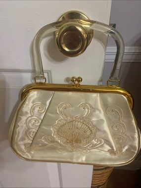 JK Miami USA 50s-60s Purse Satin Embroidered Frame with Lucite Handle